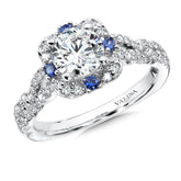 Floral Diamond And Blue Sapphire Halo Engagement Ring